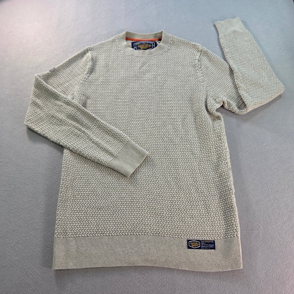Superdry Mens Textured Basket Weave Knit Crew Neck Sweater Gray Small